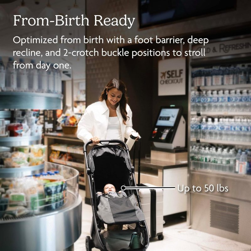 UPPAbaby Minu V3 Travel Stroller - Lightweight & Compact - James James (Black/Carbon Frame/Black Leather)