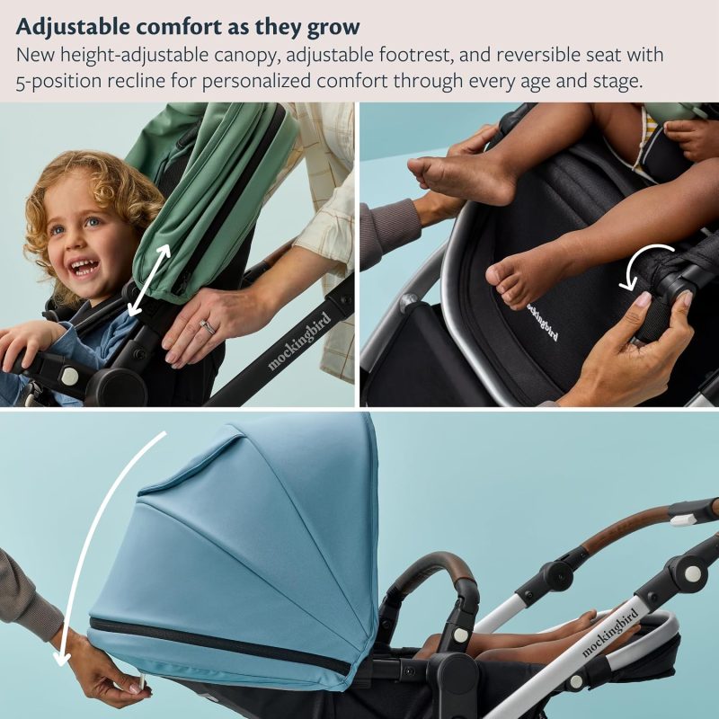 Mockingbird 3.0 Single-to-Double Convertible Stroller, Black Windowpane Black Windowpane / Silver Frame / Penny Leather