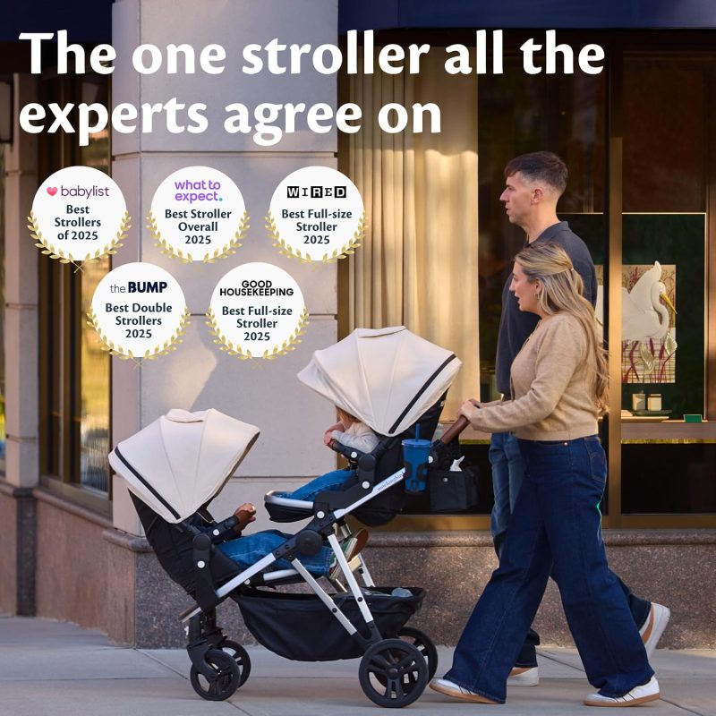 Mockingbird 3.0 Single-to-Double Convertible Stroller, Black Windowpane Black Windowpane / Silver Frame / Penny Leather