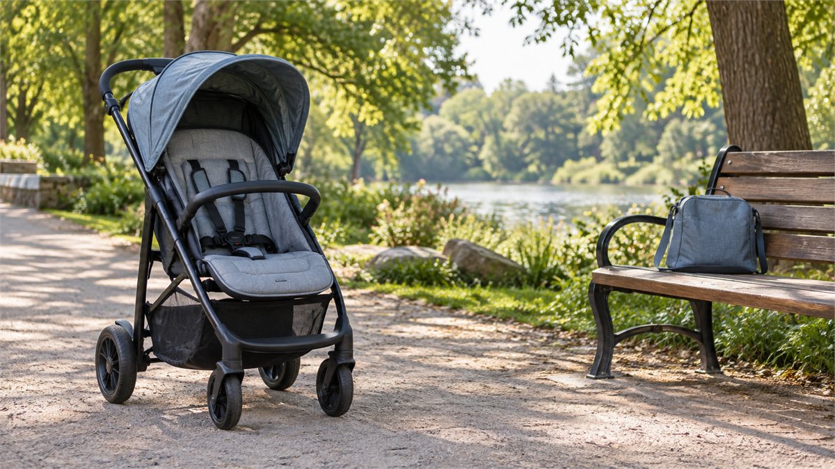 Empty stroller ready for an outdoor walk